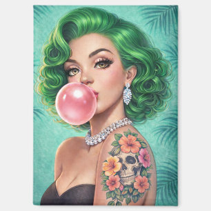 Magnet Fille Pin-Up au Chewing-Gum aux Cheveux Ver