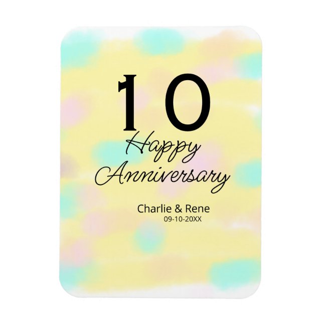 Magnet Flexible 10 wedding anniversary yellow pastel name retro bo (Vertical)