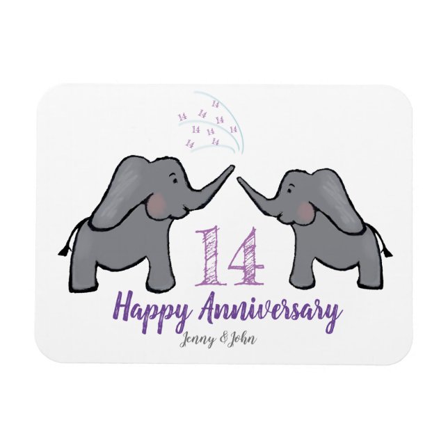 Magnet Flexible 14e anniversaire de mariage d'ivoire éléphant mign (Horizontal)