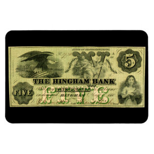 Magnet Flexible 1860 Hingham Massachusetts Note à cinq dollars