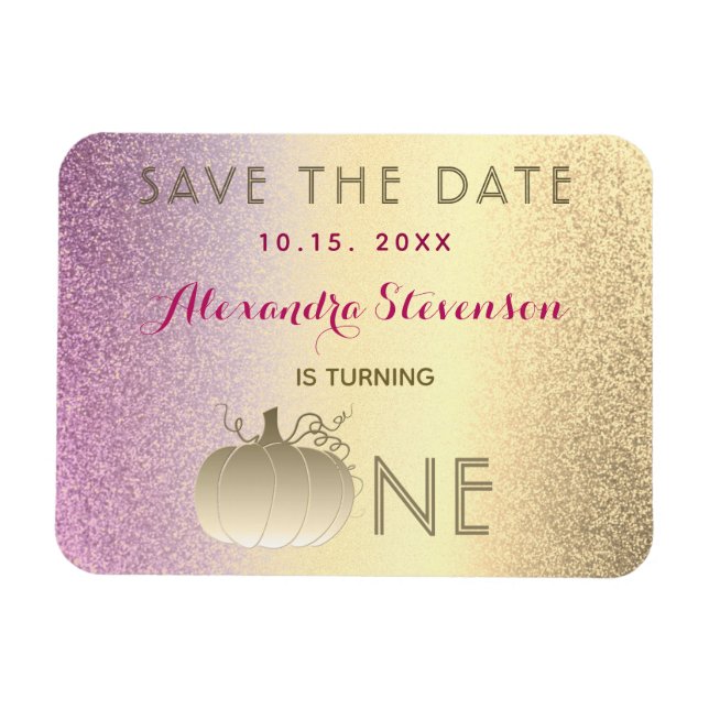 Magnet Flexible 1er Anniversaire Sauvegarder la date Citrouille ro (Horizontal)