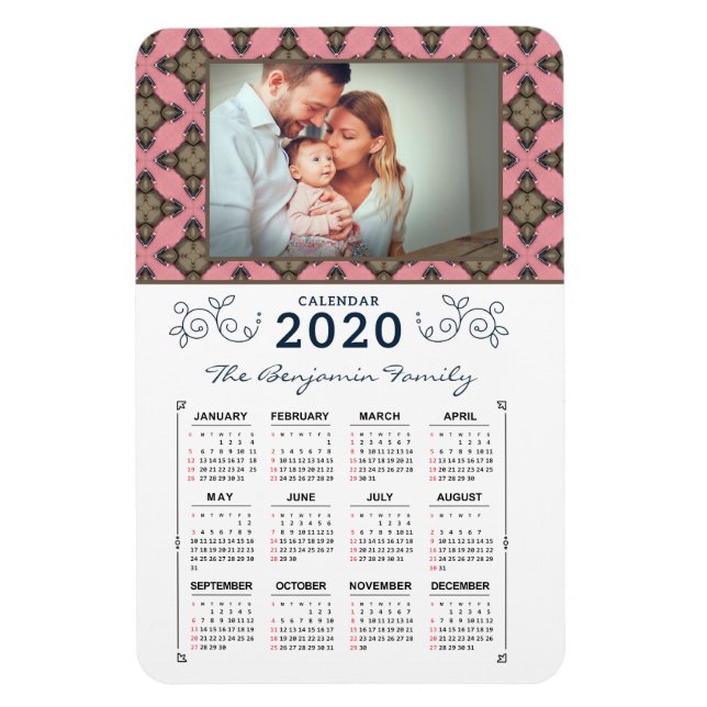 Magnet Flexible 2020 Photo Personnaliser le calendrier Motif rose (Vertical)