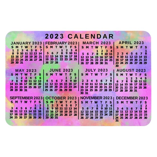 Magnet Flexible 2023 Année Calendrier mensuel Peinture arc-en-ciel (Horizontal)