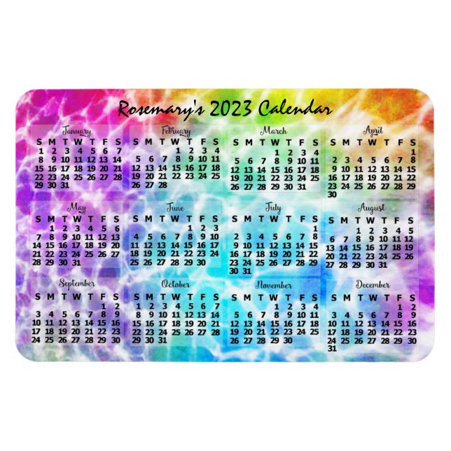 Magnet Flexible 2023 Year Monthly Calendar Tiedye Hippie Rainbow (Horizontal)