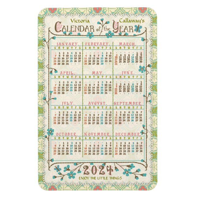 Magnet Flexible 2024 Année civile personnalisée | Art nouveau vict (Vertical)
