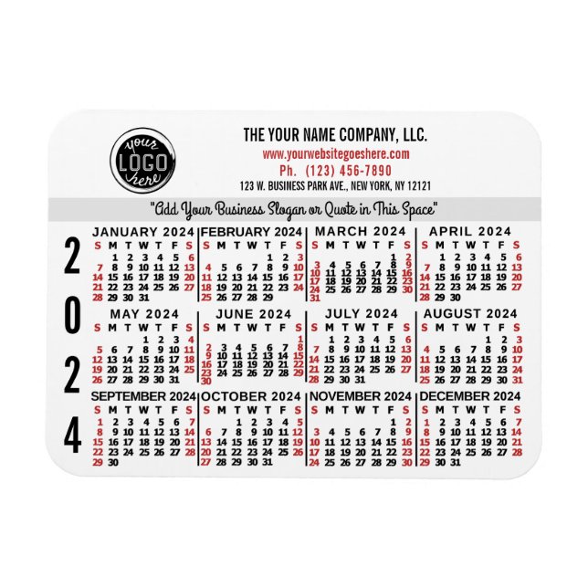 Magnet Flexible 2024 Calendrier Personnalisé Nom du logo commercia (Horizontal)