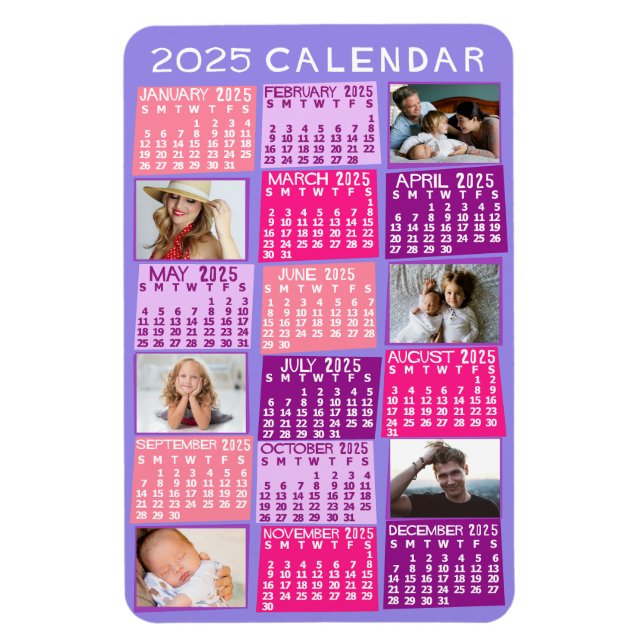 Magnet Flexible 2025 Année Calendrier mensuel mûre photo Collage (Vertical)
