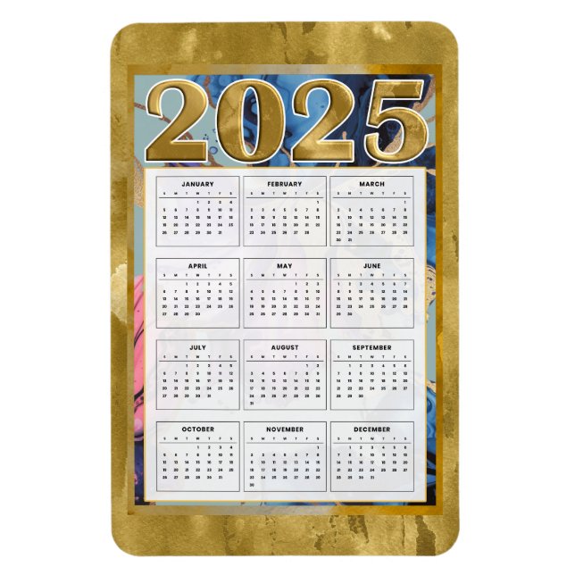 Magnet Flexible 2025 Année en un coup d'oeil Calendrier Nouvel An  (Vertical)