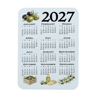 Magnet Flexible 2027 Calendar, Mediterranean Olives, Blue