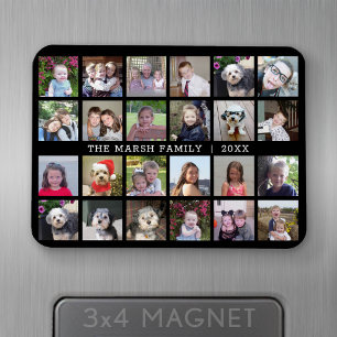 Magnet Flexible 24 Photo Collage avec nom de famille Date - noir
