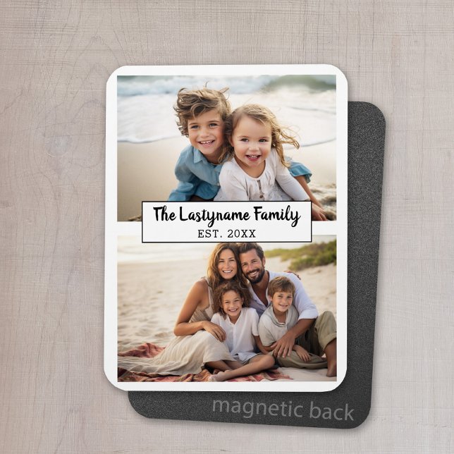 Magnet Flexible 2 Collage Photo Famille Nom peut éditer COULEUR (Personalized magnet with photo collage and text)