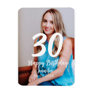 Magnet Flexible 30e anniversaire ajouter nom date année photo blan