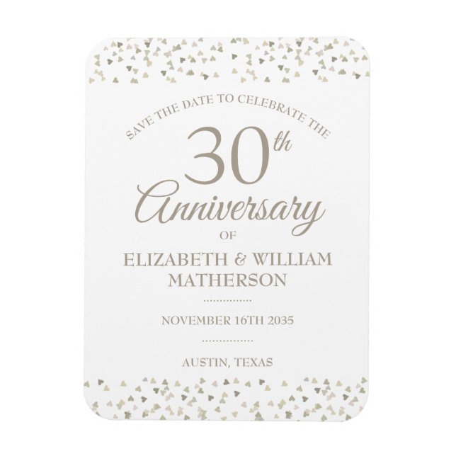 Magnet Flexible 30e anniversaire Save the Date Hearts Confetti (Vertical)