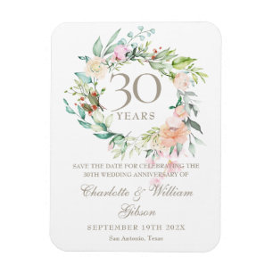 Magnet Flexible 30th Wedding Anniversary Save the Date Floral