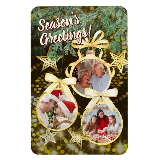 Magnet Flexible 3 photos personnalisées Ornements - (Vertical)