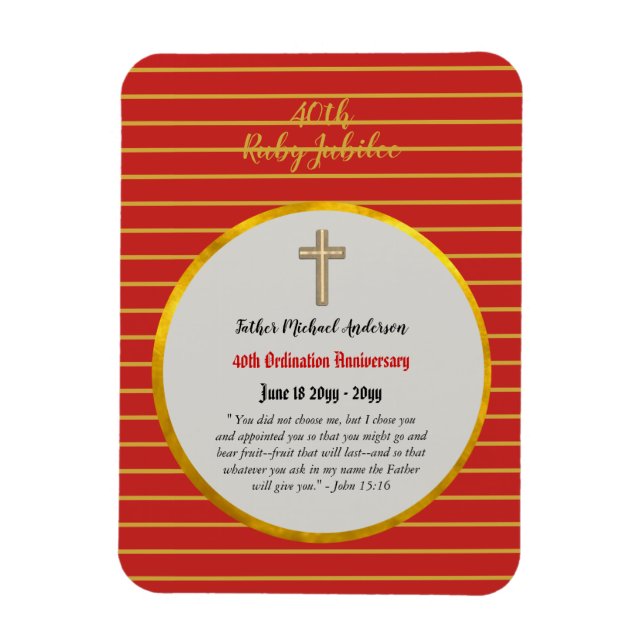 Magnet Flexible 40e anniversaire d'Ordination Prêtre Ruby Jubilé (Vertical)