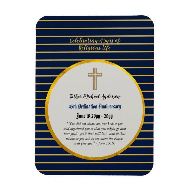 Magnet Flexible 45e anniversaire d'Ordination Prêtre Sapphire Or (Vertical)