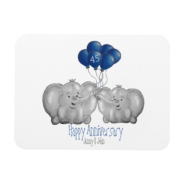Magnet Flexible 45e saphir mariage anniversaire éléphant (Horizontal)