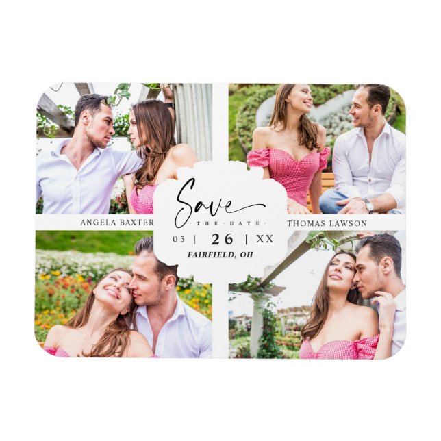 Magnet Flexible 4 Custom Photos Minimalist Modern Collage Wedding (Horizontal)