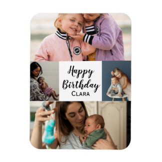 Magnet Flexible 4 Photos Collage Script personnalisé Anniversaire