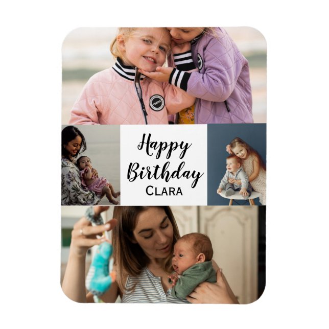 Magnet Flexible 4 Photos Collage Script personnalisé Anniversaire (Vertical)