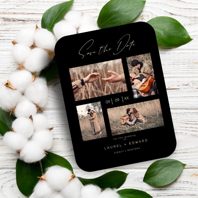 Magnet Flexible 4 Photos Modern Collage Wedding Wimshical Script (Créateur téléchargé)