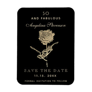 Magnet Flexible 50 ans et Fabuleux Fleurs Dorées Anniversaire Enre