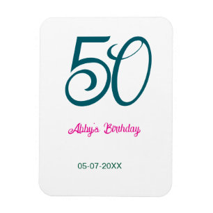 Magnet Flexible 50e anniversaire ajouter nom année turquoise rose