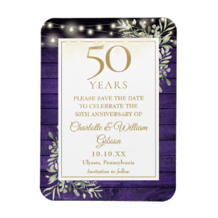 Magnet Flexible 50e Anniversaire Bois pourpre Enregistrer La Date