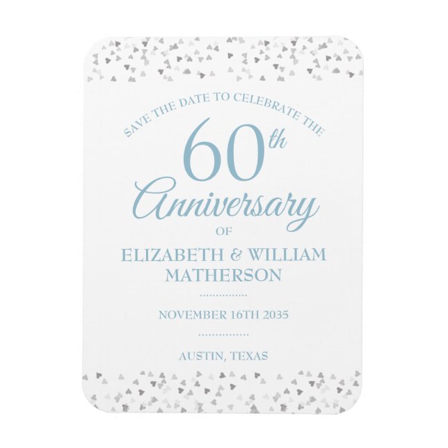 Magnet Flexible 60e anniversaire Sauvez la date Love Hearts (Vertical)