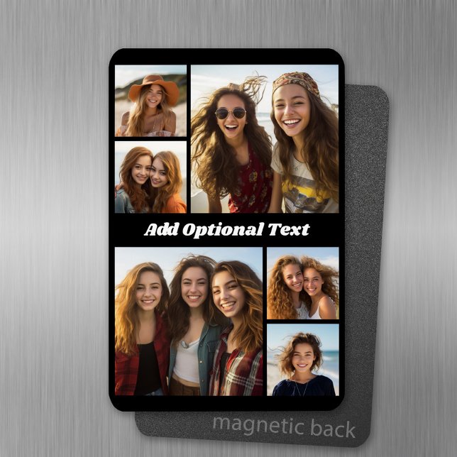 Magnet Flexible 6 Collage de photos Texte facultatif — CAN Edit Co (Personalized fridge magnet with photos and custom text)