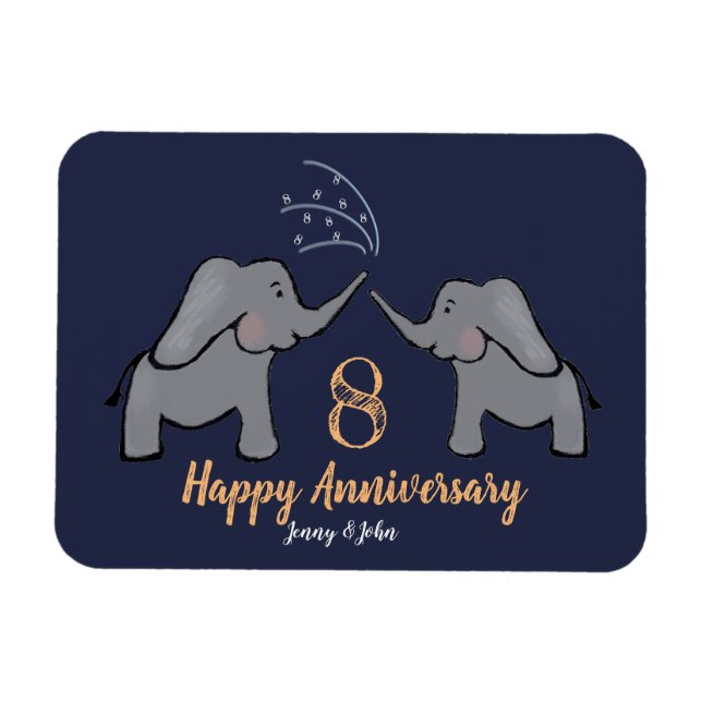 Magnet Flexible 8e anniversaire mariage de bronze carte d'éléphant (Horizontal)