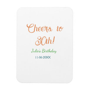 Magnet Flexible À la 30e anniversaire nom date orange vert bleu