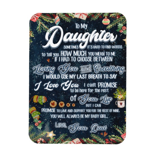 Magnet Flexible À Mon Cadeau Fille, Lettre De Noël À Fille (Vertical)