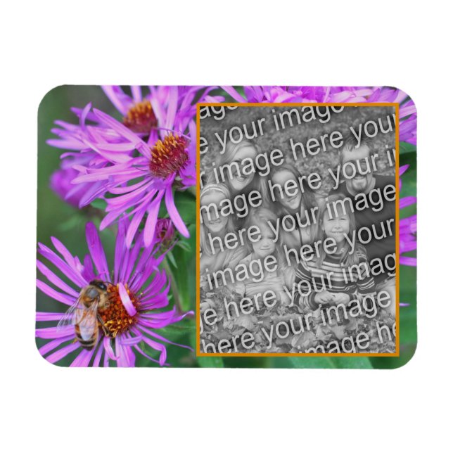 Magnet Flexible Abeille De Miel Sur Fleur D'Aster Rose Ajouter Vot (Horizontal)