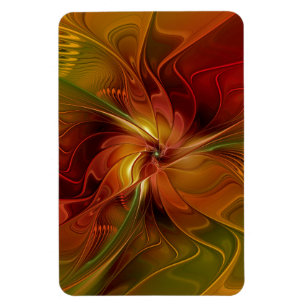 Magnet Flexible Abstrait Rouge Orange Brown Vert Fractal Art Flowe