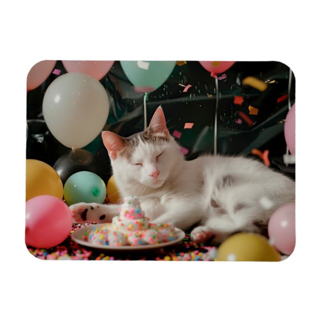 Magnet Flexible Adorable Chat Anniversaire Design de fête (Horizontal)