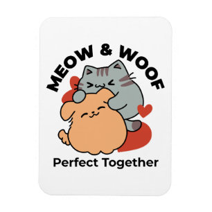 Magnet Flexible Adorable chat et chien Hug - Meow & Woof Design
