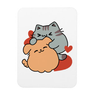 Magnet Flexible Adorable chat et chien Hug - Meow & Woof Design