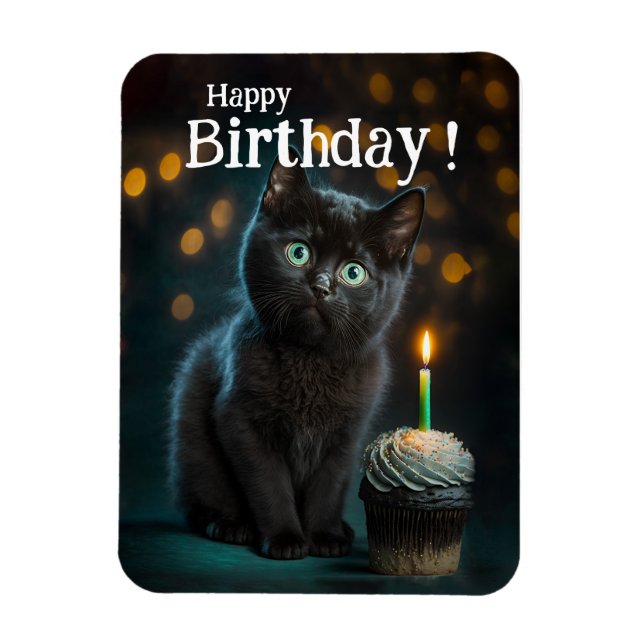 Magnet Flexible Adorable Kitten noir Anniversaire, personnalisable (Vertical)