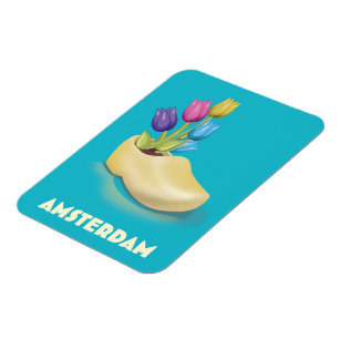 Magnet Flexible Affiche de voyage Amsterdam Cloggs et Tulipes.