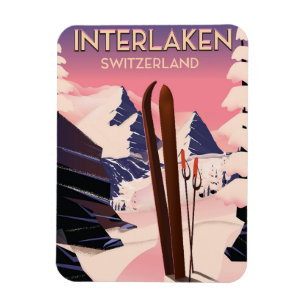 Magnet Flexible Affiche de voyage de ski à Interlaken Suisse.