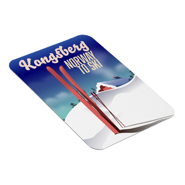 Magnet Flexible Affiche de voyage de ski de Kongsberg norvège. (Côté Droit)