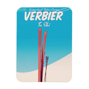 Magnet Flexible Affiche de voyage de ski vintage de Verbier, Suiss