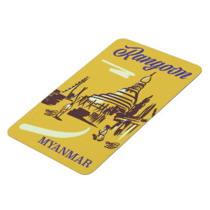 Magnet Flexible Affiche de voyage vintage Rangoon Myanmar