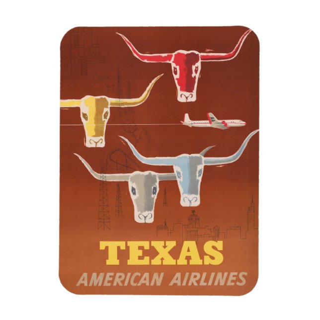 Magnet Flexible Affiche Voyage Pour American Airlines Vers Texas (Vertical)