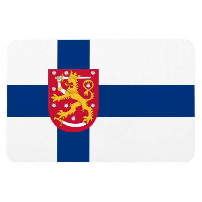 Magnet Flexible Aimant à drapeau finlandais - Croix et armoiries (Horizontal)
