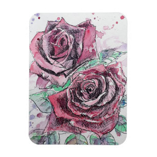 Magnet Flexible Aimant à l'aquarelle de roses rouges Floral Fleurs