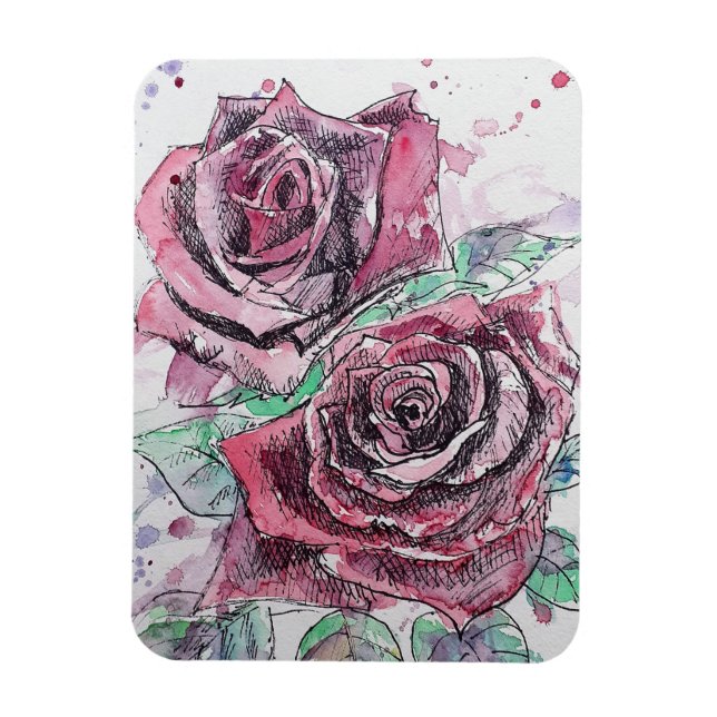 Magnet Flexible Aimant à l'aquarelle de roses rouges florales (Vertical)