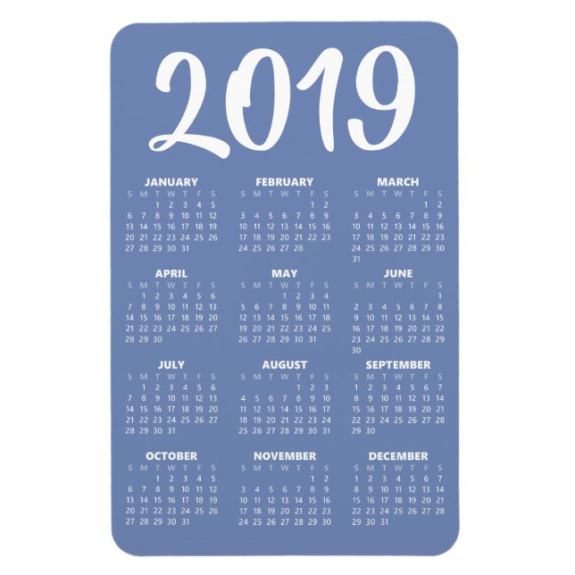 Magnet Flexible Aimant Calendrier 2019 - Gris Bleu (Vertical)